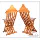 Antique Pair of Folding Chairs with Marquetry Work. Mid-20th Century