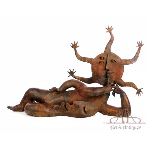 Importante Escultura de Bronce de Joan Ripollés. Serie Limitada 15/16. Sol y Luna Tumbados