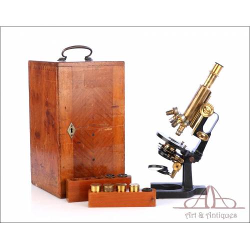 Antiguo Microscopio Carl Zeiss Asa de Jarra. Alemania, Circa 1905