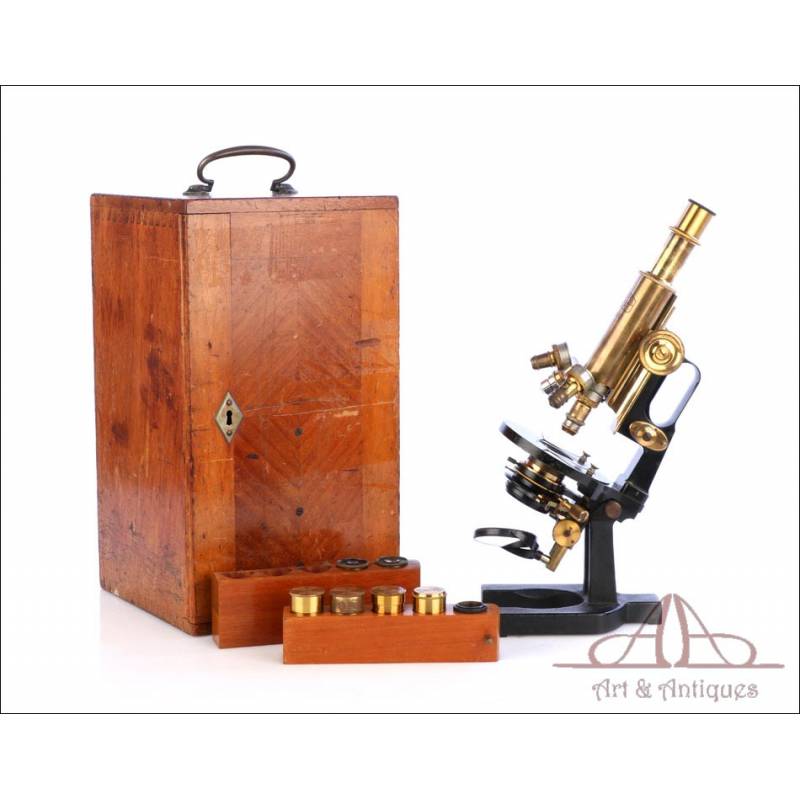 Antiguo Microscopio Carl Zeiss Asa de Jarra. Alemania, Circa 1905
