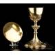 Antique Gilt Silver Chalice. With medallions on the base. France, Circa 1900