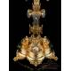 Striking Antique Gilt-Silver Monstrance with Enamels. France, Circa 1890