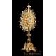 Striking Antique Gilt-Silver Monstrance with Enamels. France, Circa 1890