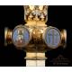 Striking Antique Gilt-Silver Monstrance with Enamels. France, Circa 1890