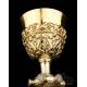 Antique Gilt-Silver Chalice with Enamels. 100% Silver. France, Circa 1900