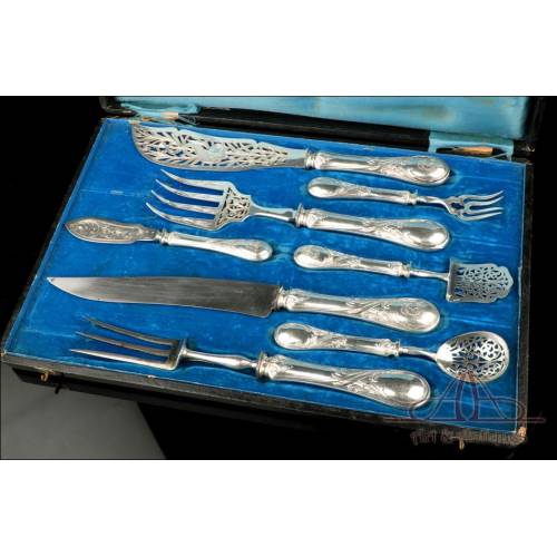 Antique Silver Serving Cutlery Set, y Veyrat. Paris, Circa 1840