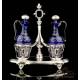 Antique Solid Silver and Cobalt Glass Cruet Set. France, 19th Century