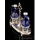 Antique Solid Silver and Cobalt Glass Cruet Set. France, 19th Century