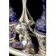 Antiguas Vinajeras de Plata Maciza y Cristal Cobalto Tallado. Francia, Siglo XIX