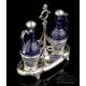 Antique Solid Silver and Cobalt Glass Cruet Set. France, 19th Century