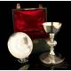 Antique Solid-Silver, Ruby and Pearls Chalice. Beautiful Paten. France, 1903