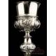 Antique Spanish Solid-Silver Chalice. Paten. Barcelona, Spain, 19th Century