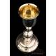 Antique Silver and Metal Chalice with Paten. France, 19th Century