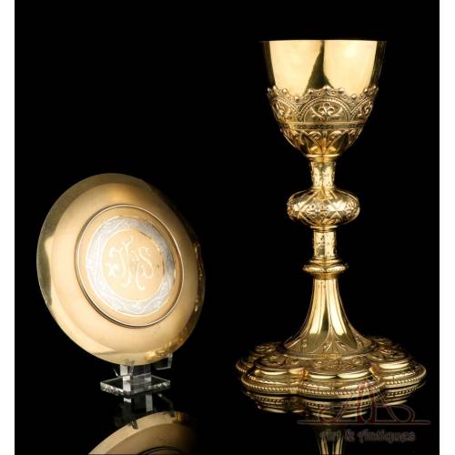 Antique Gilt Silver Chalice with Silver Paten. France, Circa 1900