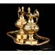 Antique Gilt Silver Cruet Set. France, 19th Century. 100% Silver