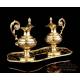 Antique Gilt Silver Cruet Set. France, 19th Century. 100% Silver