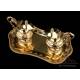 Antique Gilt Silver Cruet Set. France, 19th Century. 100% Silver