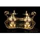 Antique Gilt Silver Cruet Set. France, 19th Century. 100% Silver