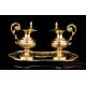 Antique Gilt Silver Cruet Set. France, 19th Century. 100% Silver