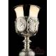 Very Rare Solid Silver Chalice and Cruets Set. France, Circa 1860