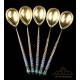 Set of 5 Enameled Russian-Silver Teaspoons. Russia, Circa 1900