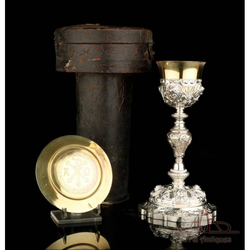 Extraordinary Antique Solid-Silver Chalice. Storing Case. France, Circa 1880