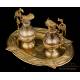 Antique Liturgical Brass Cruet Set. Spain, 19th-20th Century