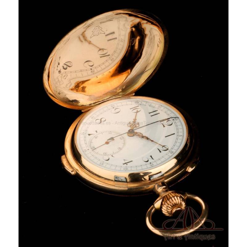 Antiguo Reloj de Bolsillo Oro Invicta. Sonería Minutos. Cronómetro. Suiza, Circa 1900