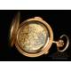 Antiguo Reloj de Bolsillo Oro Invicta. Sonería Minutos. Cronómetro. Suiza, Circa 1900
