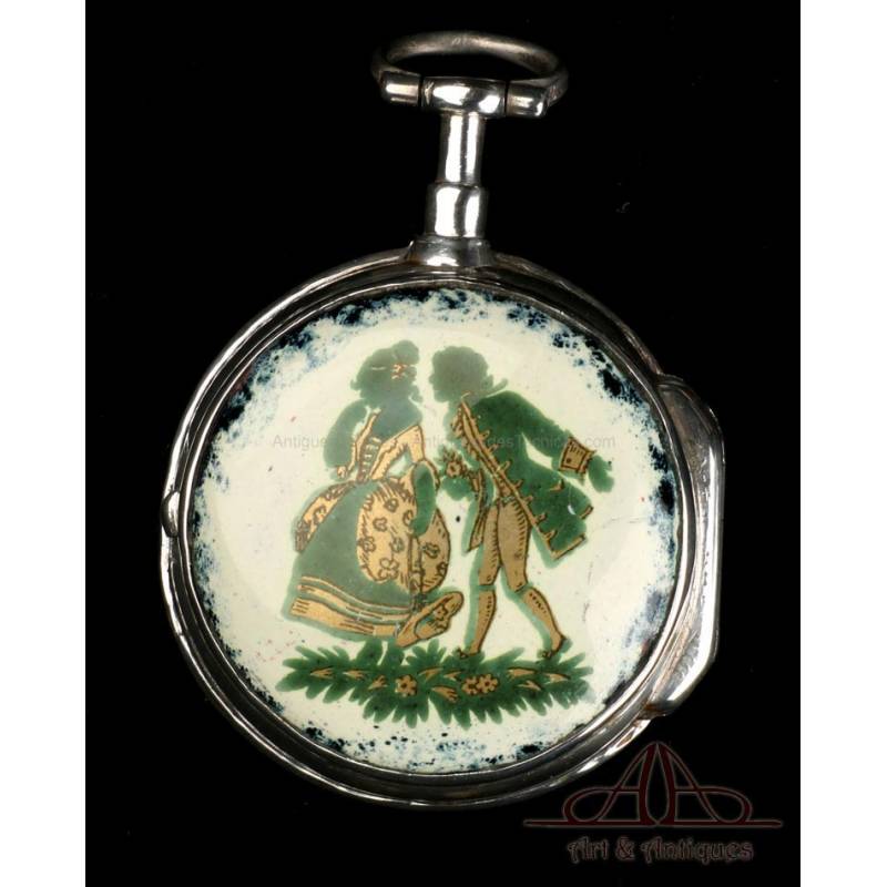 Antiguo Reloj de Bolsillo Catalino con Esmalte. Francia, Circa 1800