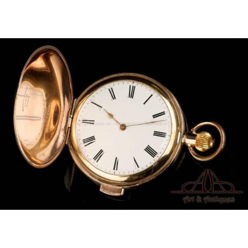 Antiguo Reloj de Bolsillo Sonería de Cuartos. Chapado en Oro. Suiza, Circa 1920.