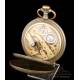 Rare Antique Pocket Watch with Calendar and Moon Phases. 67 mm. Switzerland, Circa 1890