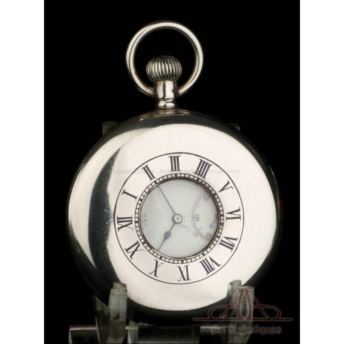 Antiguo Reloj de Bolsillo Waltham en Plata Maciza. USA-Inglaterra, 1912