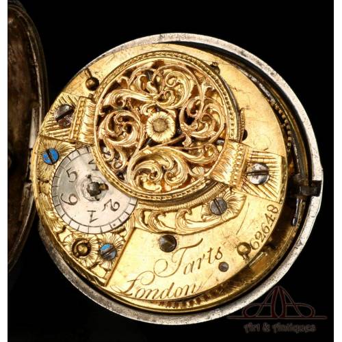 Antiguo Reloj de Bolsillo Catalino Tarts. Doble Caja de Plata. Londres, Inglaterra, 1790