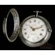 Antique Verge Fusee Tarts Pocket Watch, Double Silver Case. England, 1790