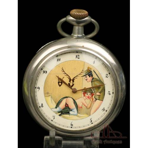 Antique Doxa Erotic Pocket Watch. Hand-Painted Dial. Switzerland, Circa 1910