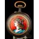 Beautiful Big-Sized Regulateur Pocket Watch with Rear Enamel. Circa 1890-1900