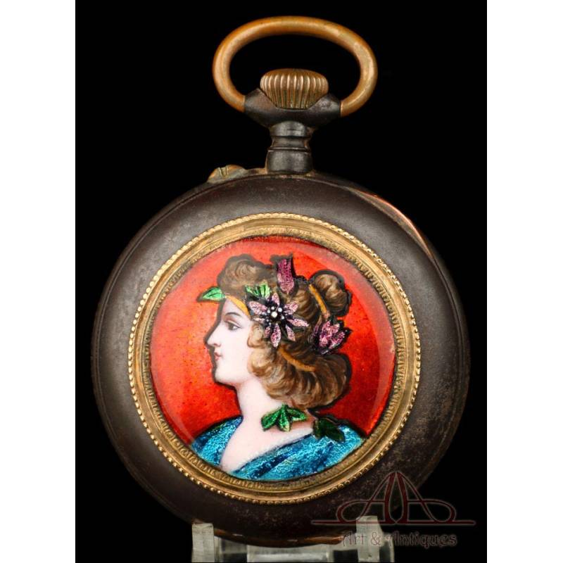 Beautiful Big-Sized Regulateur Pocket Watch with Rear Enamel. Circa 1890-1900