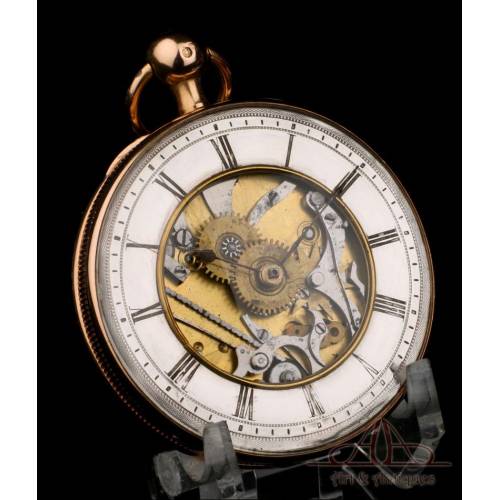 Antique 18K Gold Skeletonized Quarter-Repeating Verge Fusee Pocket Watch. France, 1820