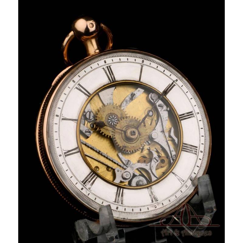 Antique 18K Gold Skeletonized Quarter-Repeating Verge Fusee Pocket Watch. France, 1820