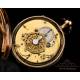 Antiguo Reloj de Bolsillo Catalino Esqueleto. Oro 18K. Sonería de Cuartos. Francia, 1820