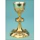 Amazing Eucharistic Set with Silver Enameled Chalice and Cruets. France, 1900