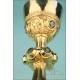 Amazing Eucharistic Set with Silver Enameled Chalice and Cruets. France, 1900