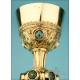 Amazing Eucharistic Set with Silver Enameled Chalice and Cruets. France, 1900