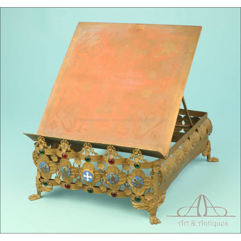 Antique Gilt-Metal Bookstand with Enamels. France, 19th Century