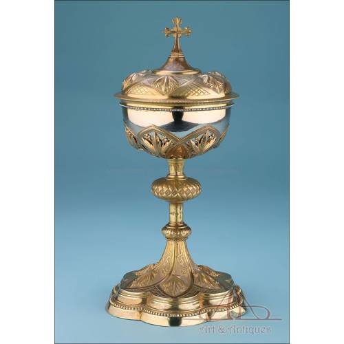 Antique Gilt-Metal and Silver Ciborium. Big Size. France, 19th Century