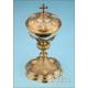 Antique Gilt-Metal and Silver Ciborium. Big Size. France, 19th Century