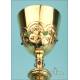 Antique Silver and Metal Chalice. Bejeweled. France, 19th Century