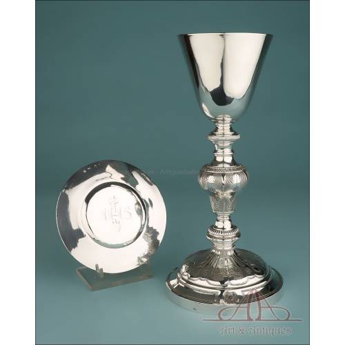 Antique Solid-Silver Chalice and Paten Set. France, 19th Century