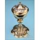 Antique Ciborium Made of 100% Two-Colored Solid Silver. France, 19th Century